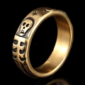 Vintage punk skull and star moon relief ring in distressed gold finish for men - US 7 / Antique Gold