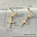 Cross drop earring in 18K gold plated copper with micro-set zircon on textured background - EP12-Cross Drop Earrings