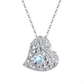 Bohemian silver necklace featuring a light blue heart-shaped stone and small diamonds - Sky Blue Topaz White Gold Plated Approx. 2.62g