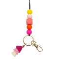Colorful silicone bead lanyard with macaron pink tassels and gold lobster clasp - Rainbow Pink Orange