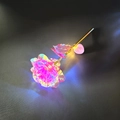Golden stem rose with colorful LED lights and pink heart-shaped base for gift - Colorful Gold Rose Red + Heart Light
