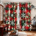 Weihnachtliche Verdunkelungsvorhänge mit rot-grünem Karomuster und Schneeflocken - 142*160cm (2er Set) / Rot-grünes Karo