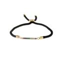 Adjustable black Milan rope bracelet with gold bar and rainbow cubic zirconia inlay - Black