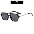 Gafas de sol aviador retro de doble puente con montura negra y patillas metálicas plata - Montura Negra Lente Gris