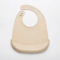 Beige food-grade silicone baby bib with 3D leak-proof pocket and adjustable neck buckle - Small / Beige