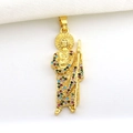 Macro shot of St. Jude religious pendant in gold plating with colorful zircon stones - 12-Gold Multicolored Zirconia Saint Jude