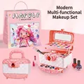 Washable kids makeup kit with pink handbag, eyeshadow palette, and beauty accessories - Modern Color-block Beauty Case