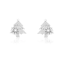 Elegant Christmas tree stud earrings with white micro-pave crystals in silver finish - Silver Swirl Christmas Tree
