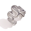 Polished silver stainless steel open ring with a modern geometric wave design - Wave Spring Open Style / Steel