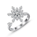Adjustable silver spinner ring featuring a sparkling zircon snowflake for stress relief - Snowflake Spinner