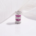 Macro shot of silver cylinder bead with ruby-red stones and clear zircon crystals - Type B (SZ30) / White Gold / Medium 7*13.4mm