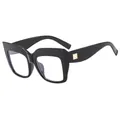 Große schwarze quadratische Brille mit goldenen Metallakzenten an den Bügeln - Glänzender schwarzer Rahmen