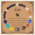 Leo zodiac beaded bracelet with blue goldstone and tiger eye beads on display card - Leo-Elastic Style