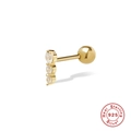 Gold S925 sterling silver ear stud featuring three vertically aligned clear zircons - Vertical 3-Stone Style / Gold