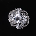 Silver alloy brooch with crystal oval centerpiece and marquise stones on black background - MM-BR-0035 / Silver