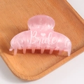 Pink marble hair claw clip with white Bride lettering and heart for bridal hair styling - Pink Marble with White Text