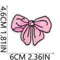 Pink bow embroidered patch showing precise dimensions 6CM x 4.6CM on white background - Size 16