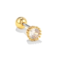 Screw back stud earring featuring gold spherical clasp and clear round zircon stone - EGD0446