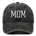 Vintage washed dark grey cotton baseball cap with white MOM embroidery on white background - Adjustable / Black MOM