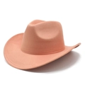 Detailed view of peach pink felt western cowboy hat with wide brim and decorative stitching - M (56-59cm) / Dusty Pink