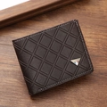 Men's dark brown bifold wallet with diamond pattern, soft leather and metal logo - Coffee