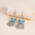 Bohemian silver earrings with sky blue turquoise stones and sleek metal fringe tassels - Triangle Metal Tassel (E5453-3) / Silver / Sky Blue