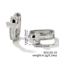 Silver U-shaped geometric earrings with inlaid clear zircon stones and cross design - Silver / White Zirconia