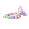 Close-up of a mermaid tail hair clip with colorful sequins and a pink pearl accent - Iridescent Green Mermaid Tail (7)