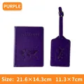 Purple PU leather passport holder and luggage tag set with embossed world map design - Set / Purple