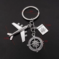 Travel keychain with airplane, compass and passport charms on black background - Passport Compass Airplane Style (4# Large Airplane)