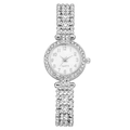 Fashionable women's quartz watch with silver metal band and sparkling rhinestone bezel - Silver