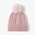 Gorro rosa de punto de ochos con pompón suave y dobladillo acanalado - Rosa