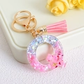 Pink glitter resin letter Q keychain with gold ring and pink suede tassel pendant - Letter Q / Pink