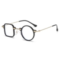 Lunettes de soleil asymétriques noires avec monture carrée et ronde et branches dorées - Monture Noire Branches Dorées Anti-lumière Bleue