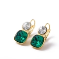 Gold-plated titanium earrings featuring round clear and emerald green square crystals - White + Green