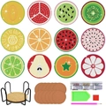 DIY 5D diamond painting fruit coasters set with 12 pieces and black metal storage holder - Fresh Fruit (BD019)