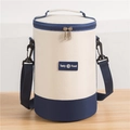 Borsa termica cilindrica per il pranzo in beige e blu scuro con tracolla inclusa - Blu Notte