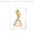 Detail view of 14K gold plated Libra zodiac charm with lobster clasp and measurements - Libra