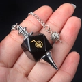 Cho Ku Rei black obsidian crystal pendulum with silver chain and gold power symbol - Obsidian