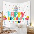 Bohemian style Happy Birthday wall tapestry with colorful balloons and cake patterns - 3-Tier Cake (ZJ1011-3)