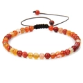 Adjustable woven bracelet with 4mm natural red agate beads and black string cord - Orange Banded Agate