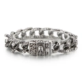 Silver punk skull link bracelet in stainless steel with embossed gothic scrollwork pattern - Bone Vine Skull Style (KB154965-KJX)