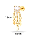 Gouden RVS piercing oorbel met zirkoon en hangende bedeltjes, 1,9 cm x 0,6 cm - Ovale Zirconia Maan Ruit Kwastje Stijl (2630-12#) / Goud