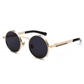 Lunettes de soleil steampunk rondes rétro avec monture dorée et branches à ressort - Gris Or