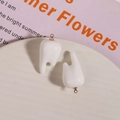 Detailed view of two 3D white tooth charms with golden rings on a ceramic plate - White (Large)
