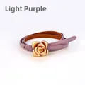 Slim light purple genuine leather belt with a decorative golden rose metal buckle - Light Purple / 105cm