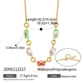 Detailed view of gold stainless steel necklace with faceted green and pink crystal stones - Colorful Gemstone Style (JDN0112217)