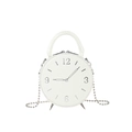 Chic white PU leather clock-shaped handbag with silver markers and metal chain strap - White