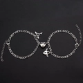 Silver couple bracelets with magnetic heart clasp and winged key lock charms - Heart Key Bracelet B