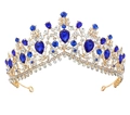 Close-up of vintage bridal crown with gold metal base and deep blue teardrop gems - Gold Base-Royal Blue
